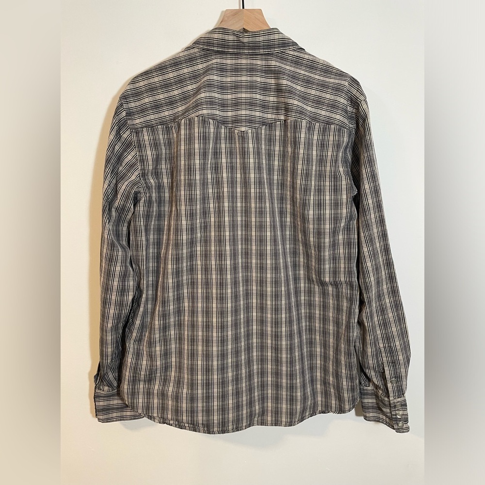 Gap Jeans 1969 Pearl Snap Shirt Large Gray Black Beige Plaid Long Sleeve Y2K - Picture 4 of 9